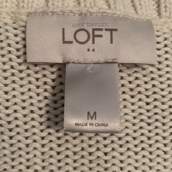 𝅺LOFT Cable-knit 3/4 Length Sleeve Sweater Cream/Black/Teal Striped Women’s M - Picture 2 of 8